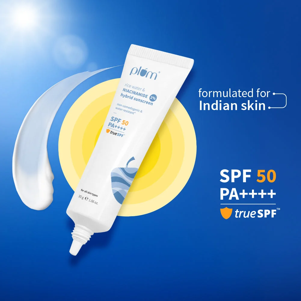Plum 2% Niacinamide & Rice Water SPF 50, 30 g, official product photograph
