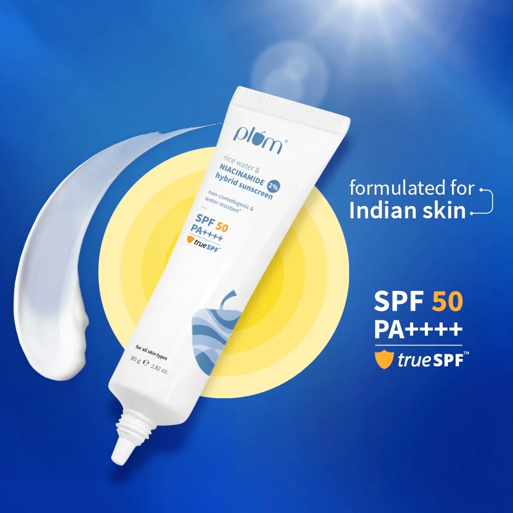 Plum 2% Niacinamide & Rice Water SPF 50, 80 g, official product photograph